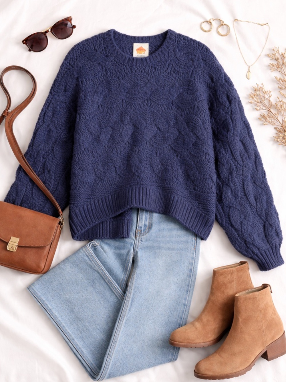 FARM Rio Navy Cable Knit Sweater